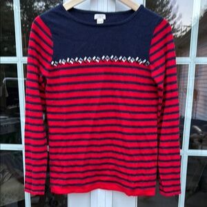 J Crew Red and Navy Striped Sweater